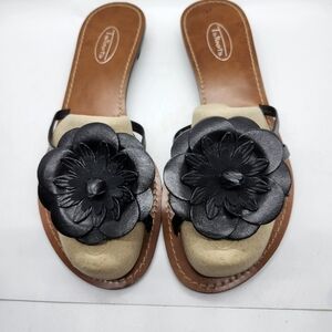 Talbots Black and Tan Floral Sandals Slip-On Style Sz 9b
